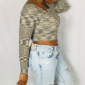 Free People Long Sleeve Off Shoulder Crop Top